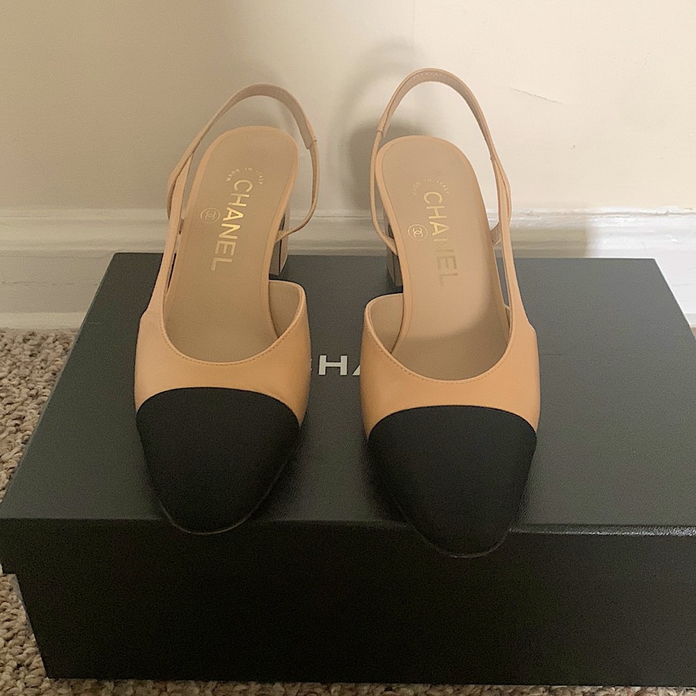 CHANEL SLINGBACKS  Sz. 36.5. Comes with dust bags, box and card. Worn 3 times!